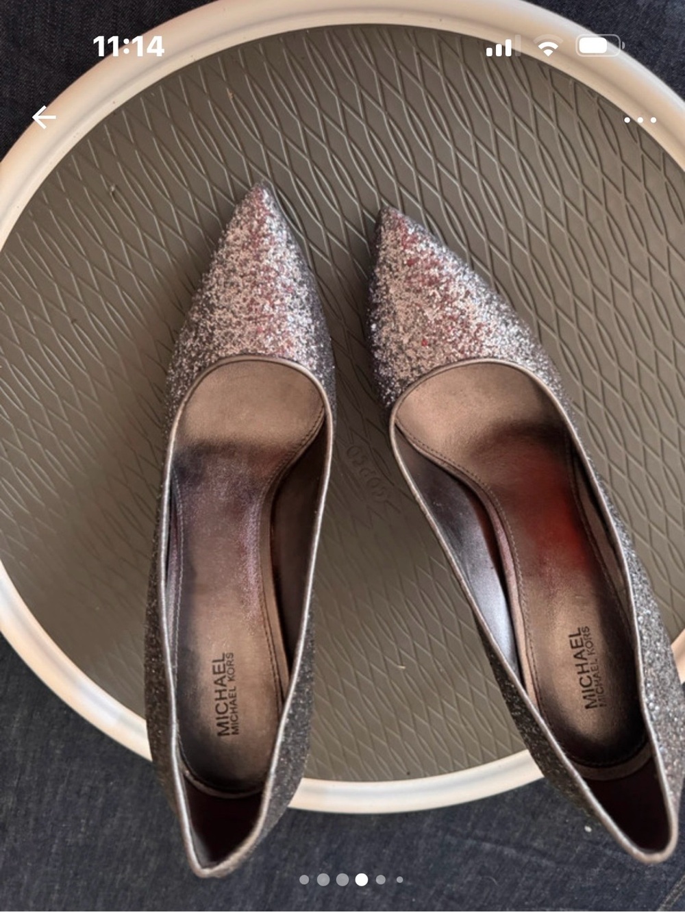 Michael Kors Glitter Pointed Toe Flats in Silver